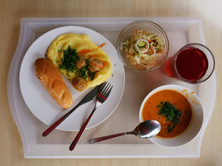 The business lunch on the serving tray
