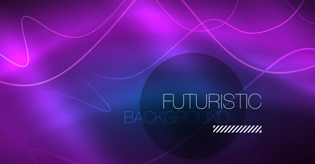 Glowing abstract wave on dark, shiny motion, Christmas and New Year magic space light. Techno abstract background