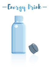 Blue vector illustration of a small bottle of vitamins energy drink.