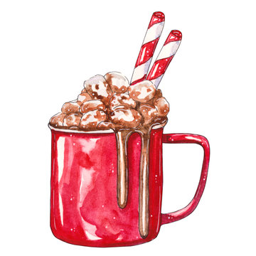 Red Cup of cocoa with marshmallows