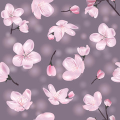 Vector botanical seamless pattern with Blossoming sakura. Modern floral pattern for textile, wallpaper, print, gift wrap, greeting or wedding background.
