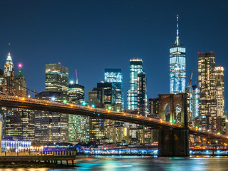 Fototapeta premium New York Brooklyn Bridge i wieżowce Manhattan