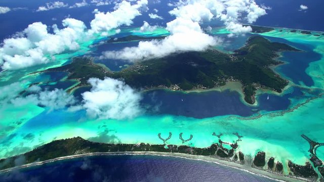 Aerial view of the reef and lagoon off Bora Bora Island South Pacific Ocean 