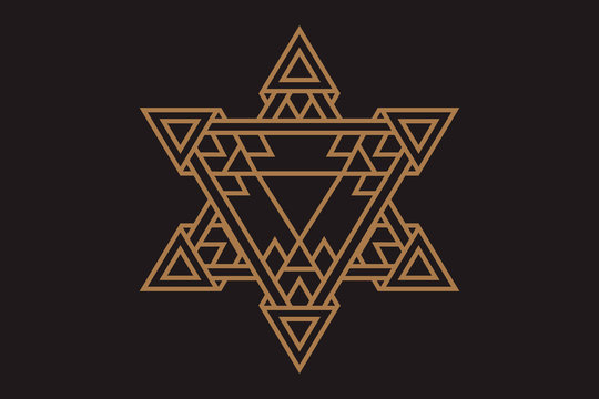 Gold trendy hipster icons and logos. Religion, philosophy, spirituality, the collection of symbols of the occult. the star of David