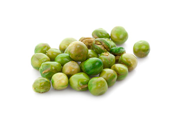 Pile of green wet pea isolated on white background