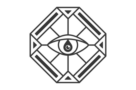 All seeing eye in the diamond. Freemasonry icon, the emblem of the new world order, vector illustration