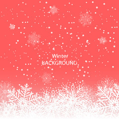 White snowflakes on red background. winter background