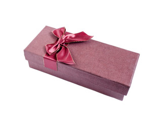 Red gift box with bow top view isolate