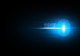 2019 Happy New year with finger print technology of security and privacy system, Vector illustration