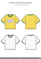 Croptop Teeshirt fashion flat technical drawing template