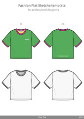 Croptop Teeshirt fashion flat technical drawing template