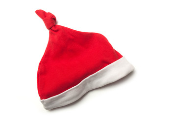 closeup of baby christmas hat on white background