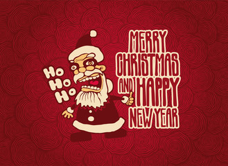 Merry Christmas and Happy new year Greeting Card with Santa Claus, vector illustration.