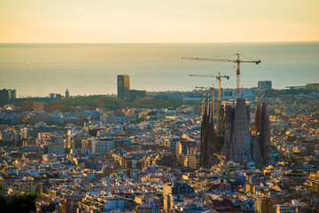 La Sagrada Familia in Barcelona, Spain. It is on the part of UNESCO World Heritage site by an...