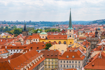 Fototapeta na wymiar View over historic center of Prague with castle Prague city panorama, red roofs of Prague, Czech Republic
