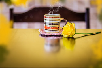 autumn leaves on wooden table