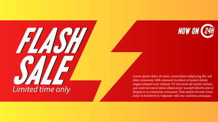 Flash sale banner template with yellow lightning thunder. vector illustration. business concept. Marketing discount limited time offer.