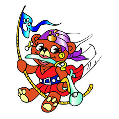 Plakat pirate bear with saber and pistol isolated