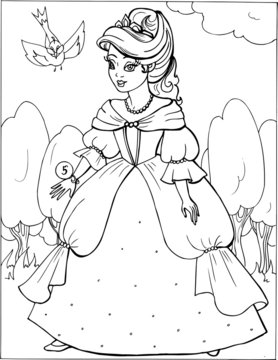 Fashion parade. Coloring the Beautiful Princess. Vector illustration. Coloring  book, lady, girl 5