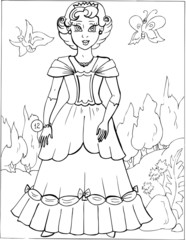 Fashion parade. Coloring the Beautiful Princess. Vector illustration. Coloring  book, lady, girl 12