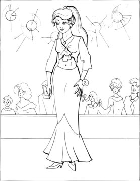 Fashion parade. Coloring the Beautiful Princess. Vector illustration. Coloring  book, lady, girl 18