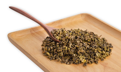 Green tea leaf isolated on white background