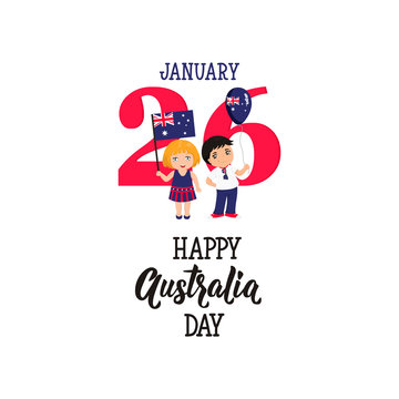 national holiday Australia Day on January 26 for the graphic design. vector graphics illustration. kids with flag