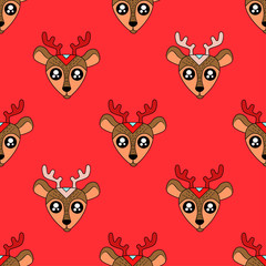 Cute kids deer pattern for girls and boys. Colorful deers on the abstract background create a fun cartoon drawing. The pattern is made in neon colors. Urban deer backdrop for textile and fabric.