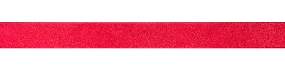 Red ribbon band stripe or satin fabric bow isolated on white background with clipping path for...