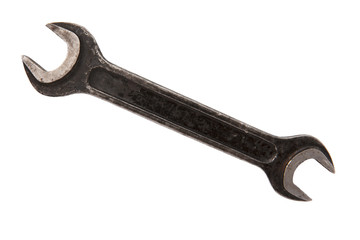 old rusty wrench isolated on white background
