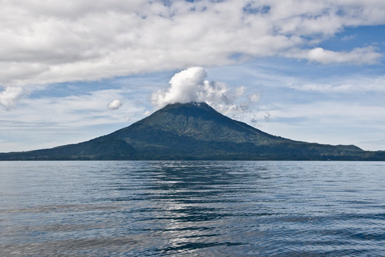 Volcanoes overlooking Lake Atitlan in Guatemala