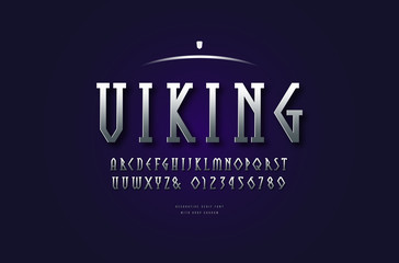 Silver colored and metal chrome geometric serif font