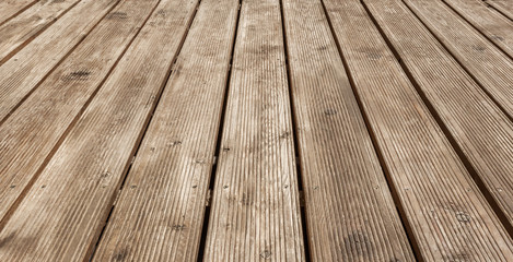 Brown plank wooden floor texture perspective background, copy space - 237572634