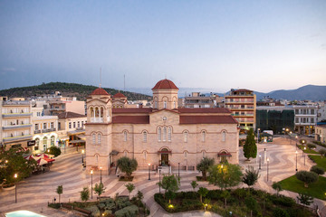 Central square in Argos, Greece . View of the Square of Saint Andrew (Agios Andreas), the main...