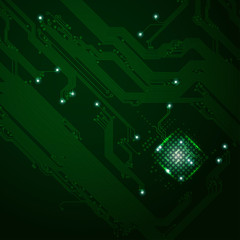 abstract electronic board and cpu background in dark-green tone