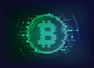 bitcoin symbol combined with binary code, concept of online trading