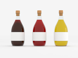 Wine Bottle Mock-Up isolated on white background. Blank Label. High resolution. Juice or wine bottle.Three pcs. Template bottle. Advert wine bottle sample. realistic 3d render. 3d illustration