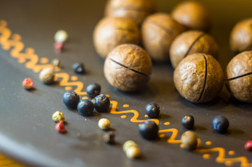 macadamia, Australian nut in a ceramic plate