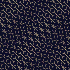 Abstract of golden lines polygonal geometric pattern. A seamless vector on dark blue background.