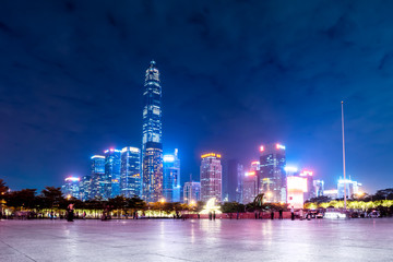 Obraz premium Panoramę miasta Shenzhen i architektoniczny krajobraz nocny.
