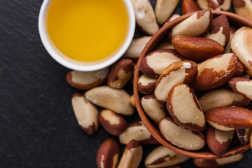 brazil nut on a dark stone background