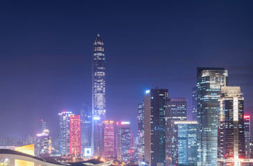 Shenzhen City Skyline and Architectural Landscape Nightscape..