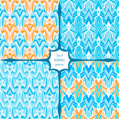 Set of rhombic seamless ornaments in the same style.