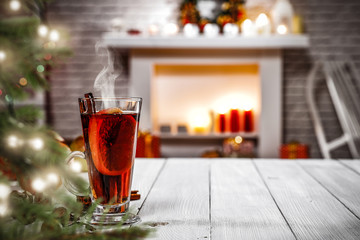 Table background and hot mulled 