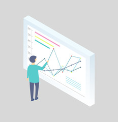 Man at the Blackboard Writing Graphs Cartoon Icon