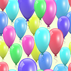 Beautiful festive background design with lots of colored balloons. Holiday decor element for your greeting card design. Seamless background. Vector illustration