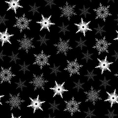 Black, white and grey seamless snowflake pattern - design element.