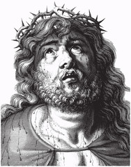 Engraving of Jesus Christ with crown of thorns