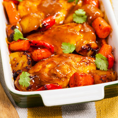 Valentines day background with Crochet Heart over wooden table. Selective focus.