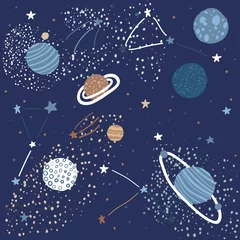 Keuken foto achterwand Kosmos Kinderachtig patroon met ruimte-elementen